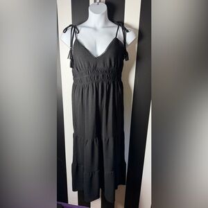 NWOT Black Tiered Maxi Sundress with Tasseled Spaghetti Straps - SZ XL
